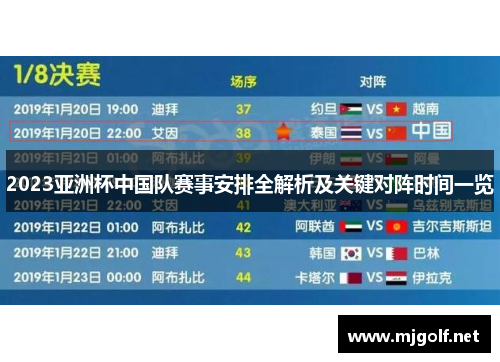 2023亚洲杯中国队赛事安排全解析及关键对阵时间一览